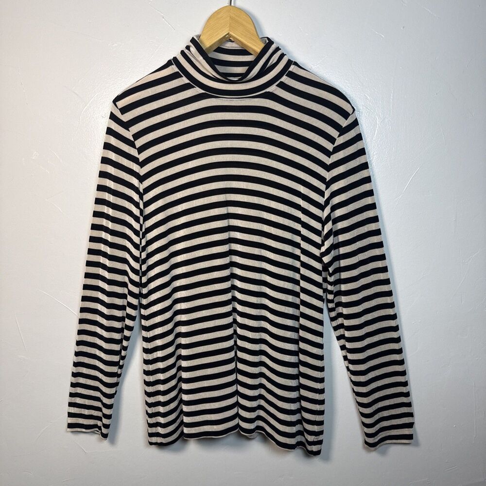 Chico's Travelers Striped Long Sleeve Shirt Size Large Neutral Minimalist
